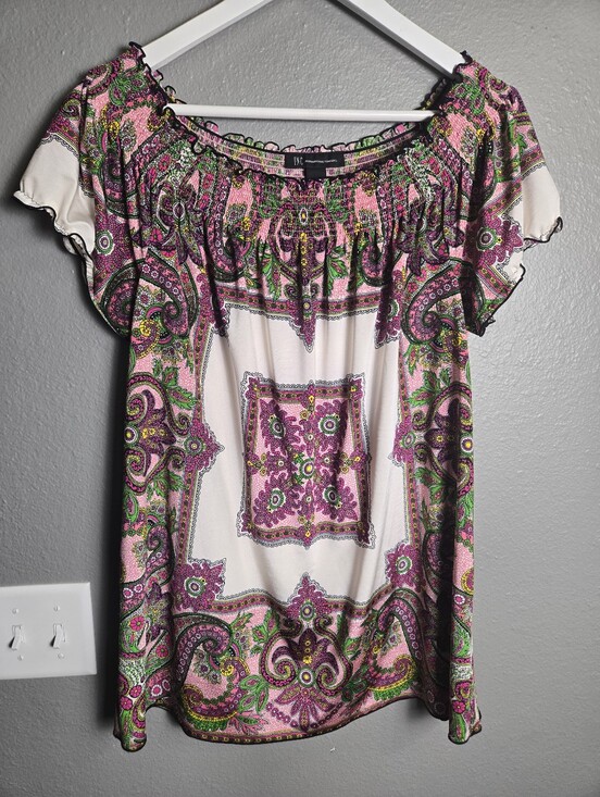 INC International Concepts Tops - INC International Concepts Off The Shoulder Paisley Boho Top Size Large
